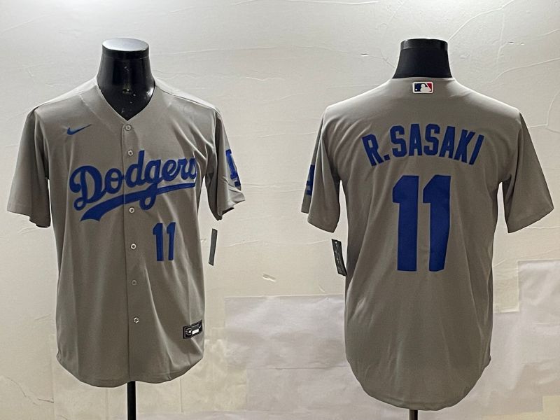 Men Los Angeles Dodgers #11 R.Sasaki Grey Game 2025 Nike MLB Jersey style 8->los angeles dodgers->MLB Jersey